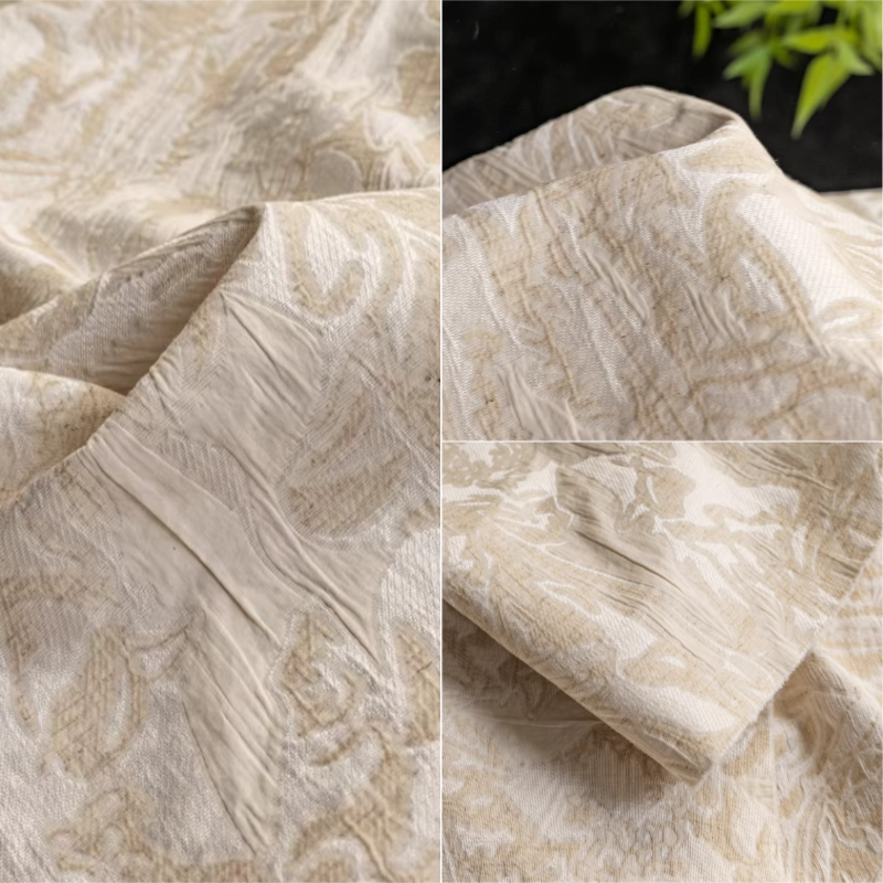 Home Textiles Designer - Beige Linen Jacquard Fabric Floral Suit